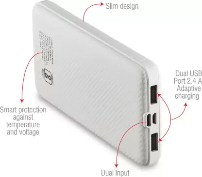 iball 10000 mAh Power Bank (12 W)  (White, Lithium Polymer) iball 10000 mAh Power Bank (12 W)  (White, Lithium Polymer)